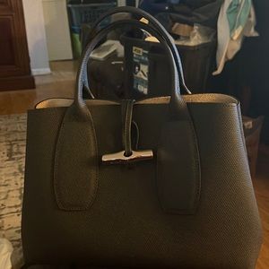 Longchamp short handle black purse